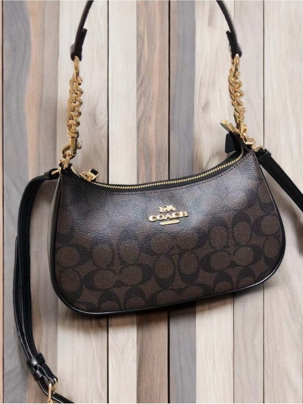 Coach Signature Teri Shoulder Bag in Brown/Black
